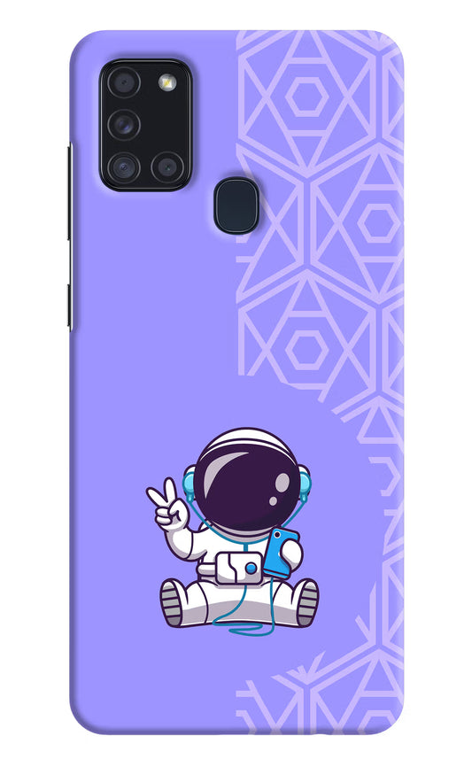 Cute Astronaut Chilling Samsung A21s Hard Case Back Cover by Casekaro