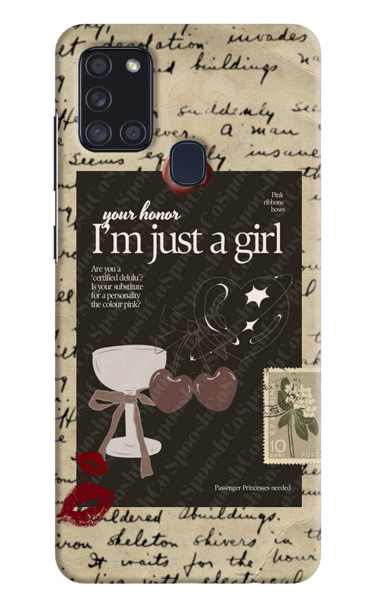 I am just a girl Samsung A21s Hard Case Back Cover by Casekaro