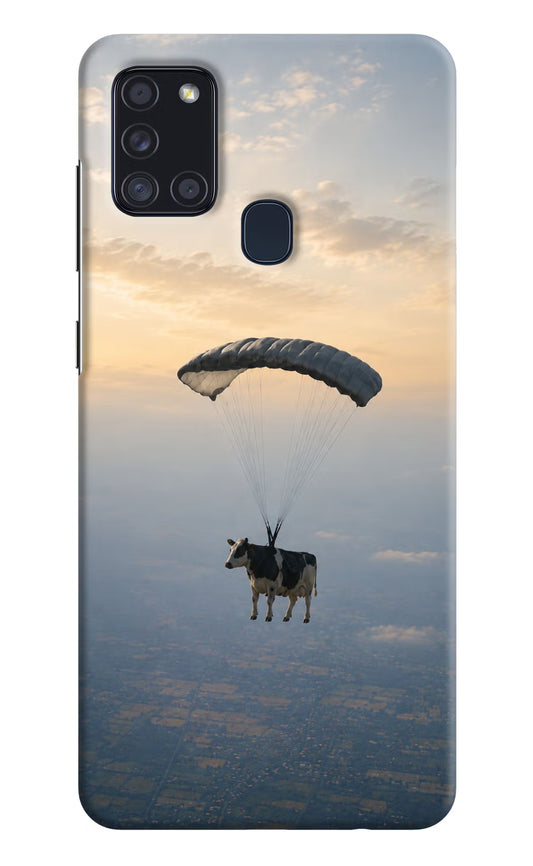 Skydiving Cow Samsung A21s Hard Case Back Cover by Casekaro