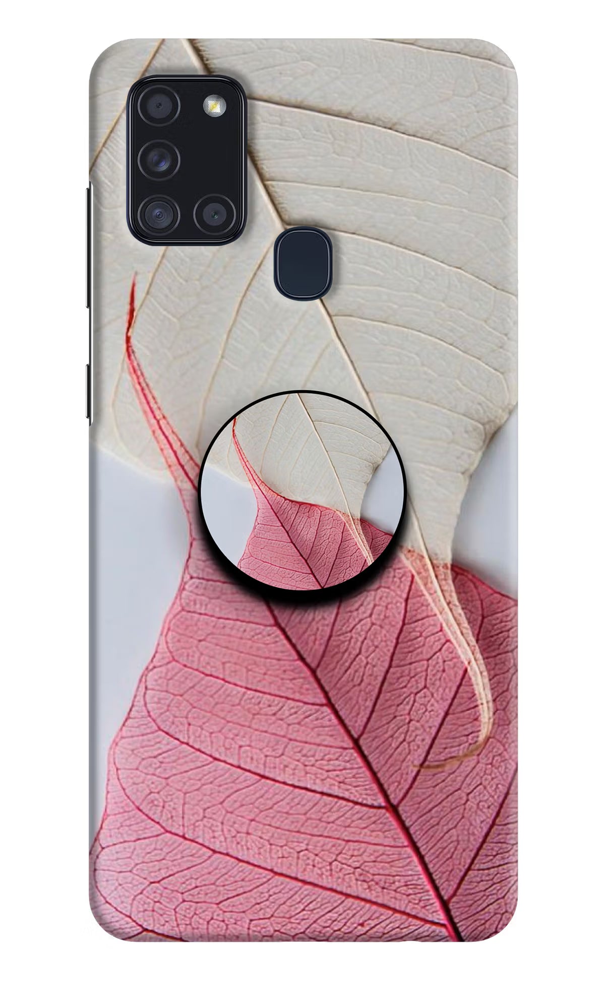 White Pink Leaf Samsung A21s Pop Case by Casekaro