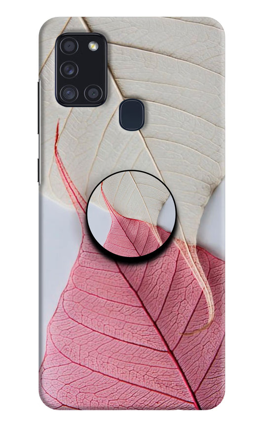 White Pink Leaf Samsung A21s Pop Case by Casekaro