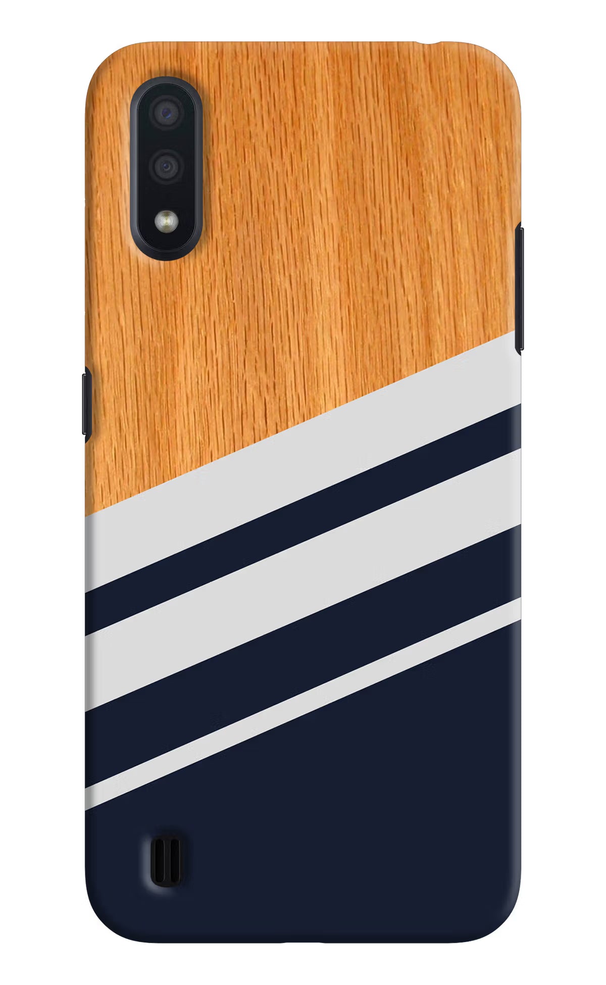 Blue and white wooden Samsung M01 Hard Case Back Cover by Casekaro
