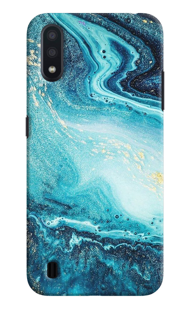 Blue Glitter Marble Samsung M01 Hard Case Back Cover by Casekaro