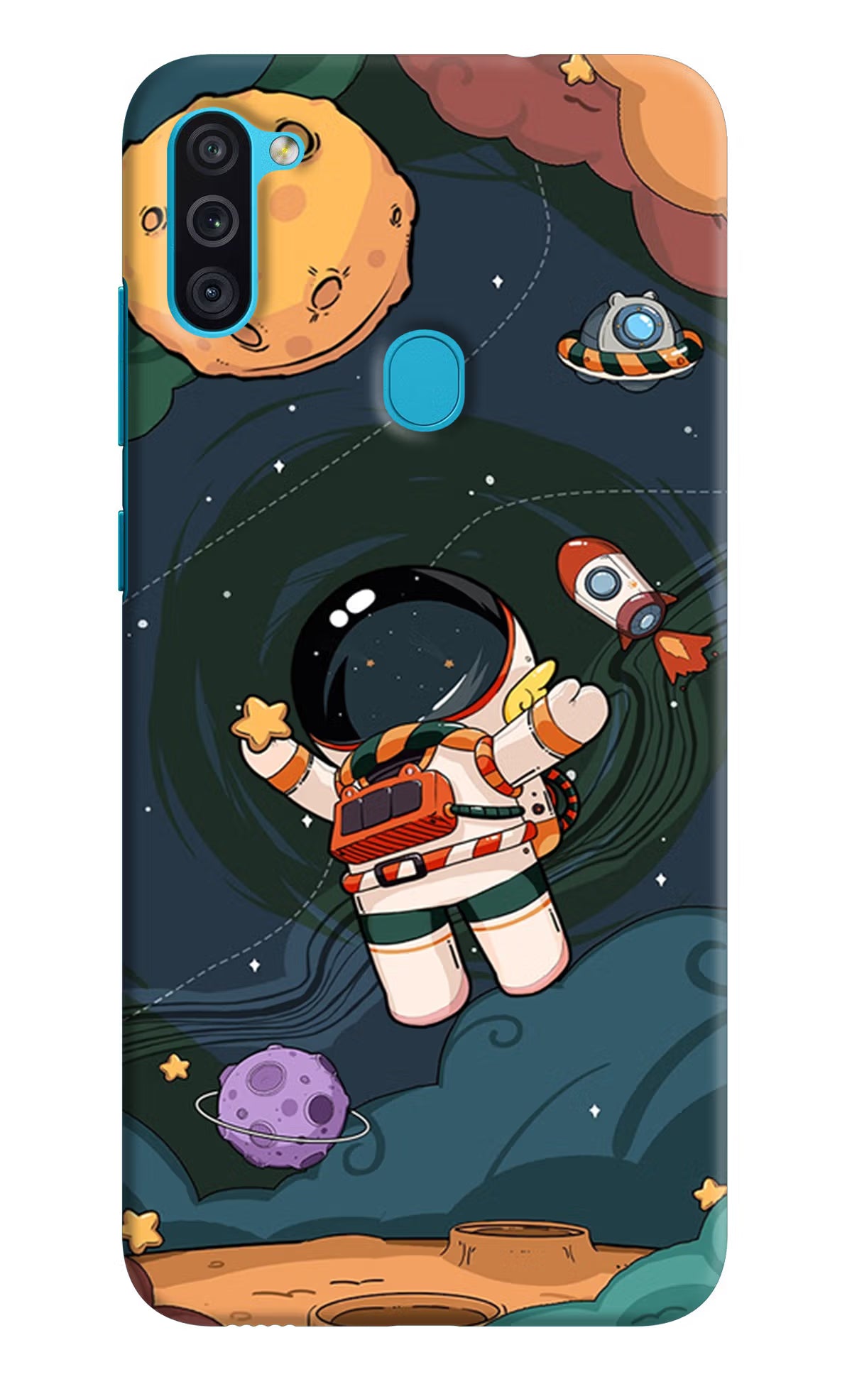 Cartoon Astronaut Samsung M11 Hard Case Back Cover by Casekaro