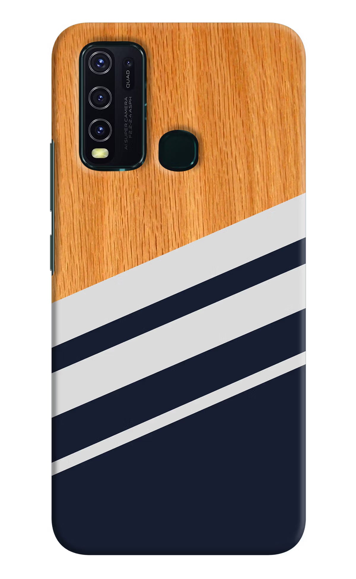 Blue and white wooden Vivo Y30/Y50 Hard Case Back Cover by Casekaro
