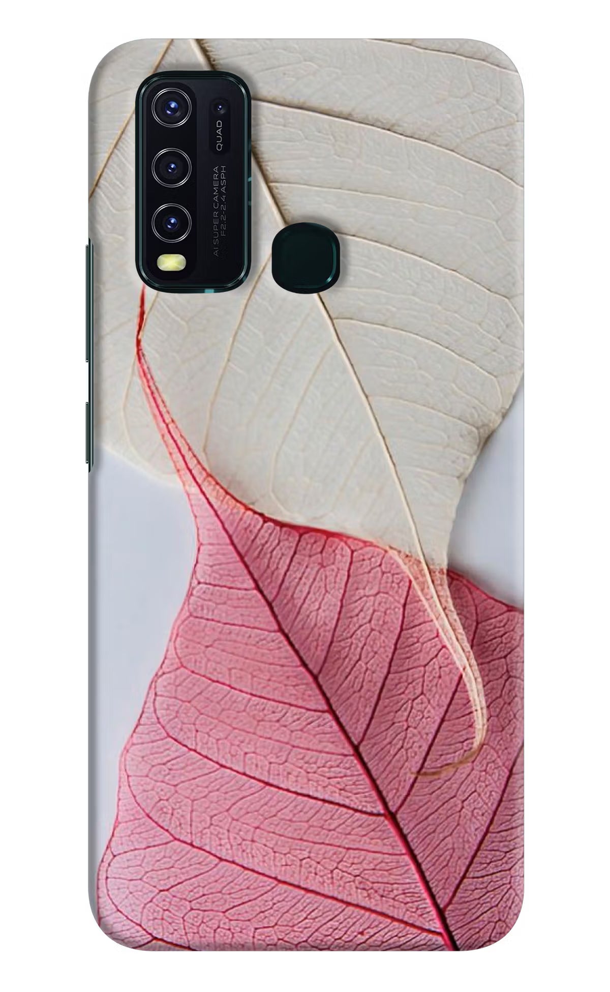 White Pink Leaf Vivo Y30/Y50 Hard Case Back Cover by Casekaro