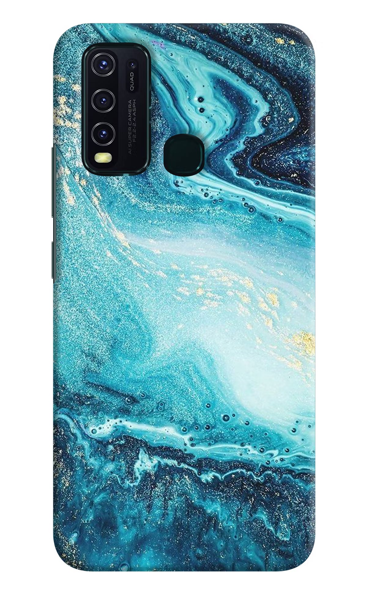 Blue Glitter Marble Vivo Y30/Y50 Hard Case Back Cover by Casekaro