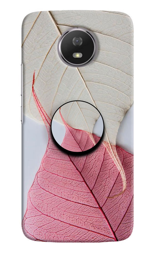 White Pink Leaf Moto G5S Pop Case by Casekaro