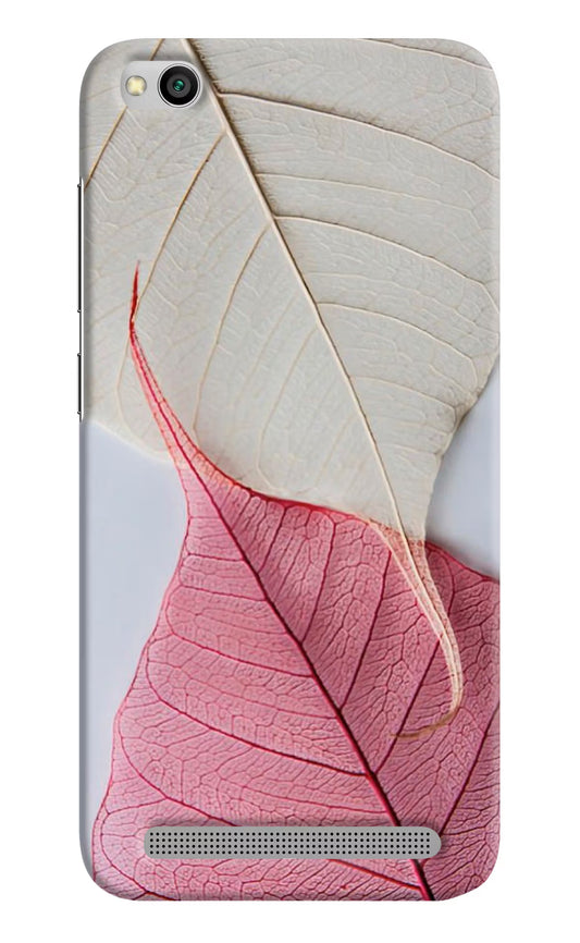 White Pink Leaf Redmi 5A Hard Case Back Cover by Casekaro