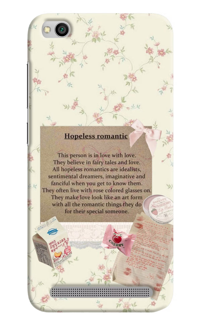 Hopeless Romantic Redmi 5A Hard Case Back Cover by Casekaro