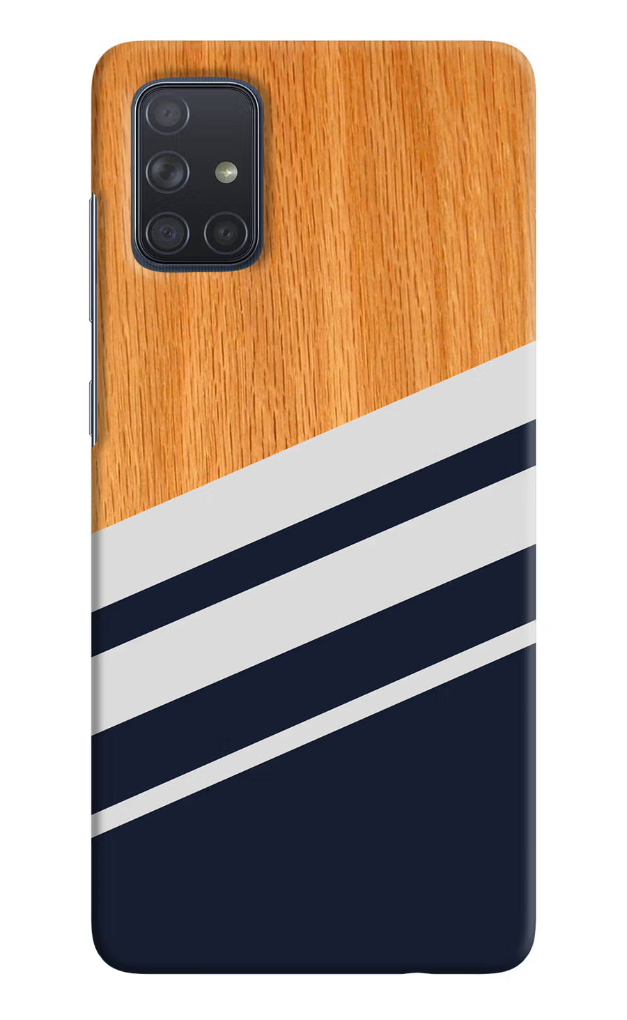 Blue and white wooden Samsung A71 Back Cover, Hard case