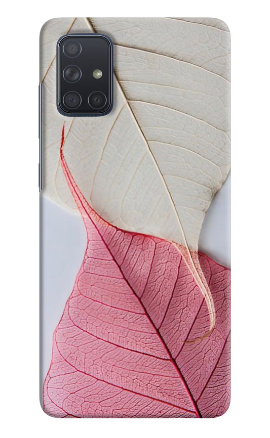 White Pink Leaf Samsung A71 Hard Case Back Cover by Casekaro