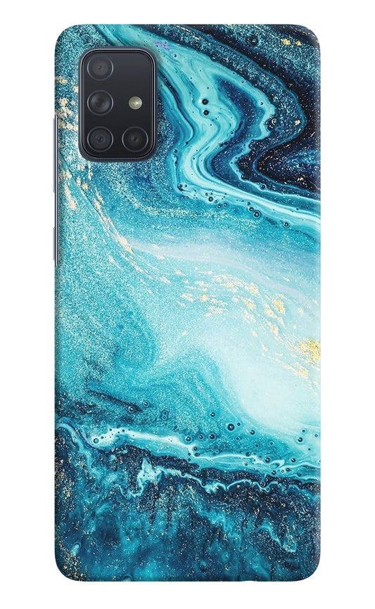 Blue Glitter Marble Samsung A71 Hard Case Back Cover by Casekaro