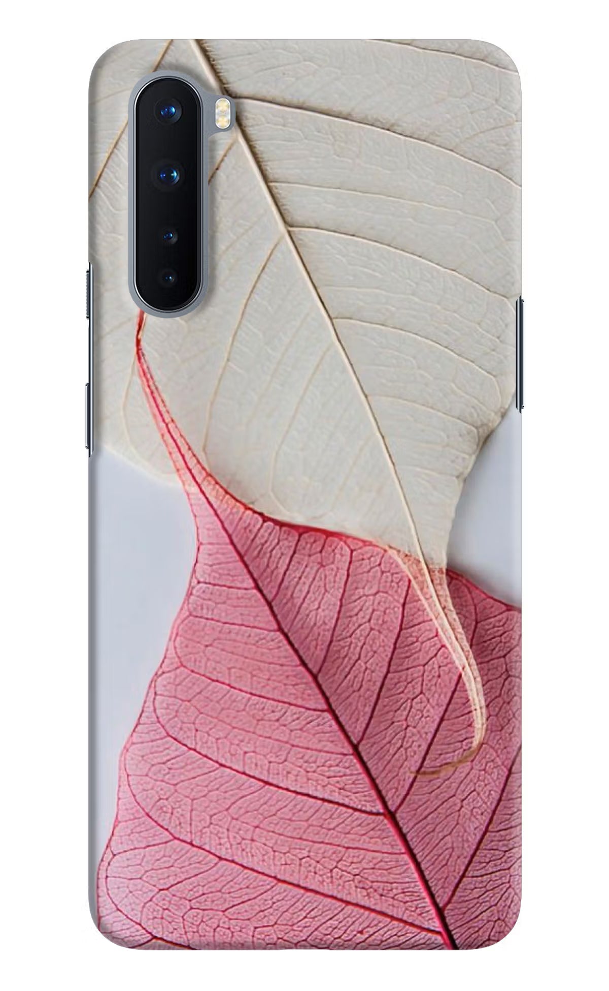 White Pink Leaf Oneplus Nord Hard Case Back Cover by Casekaro