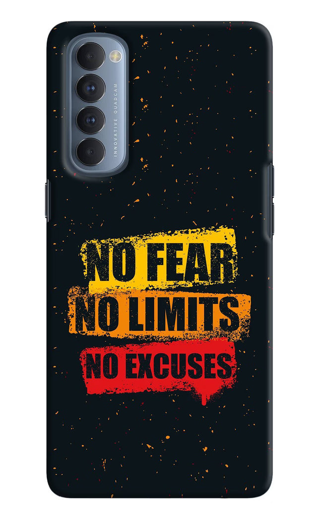 No Fear No Limits No Excuse Oppo Reno4 Pro Hard Case Back Cover by Casekaro