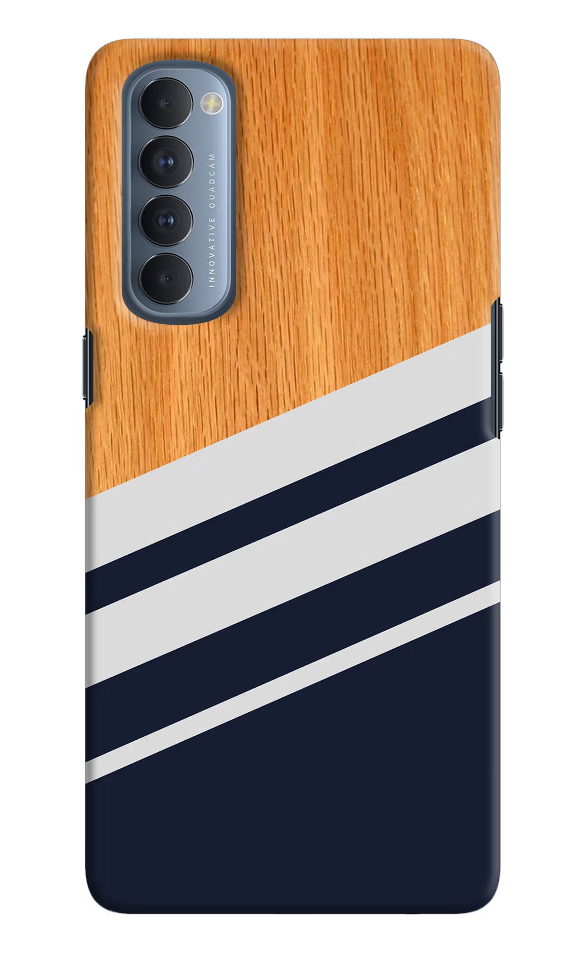 Blue and white wooden Oppo Reno4 Pro Hard Case Back Cover by Casekaro