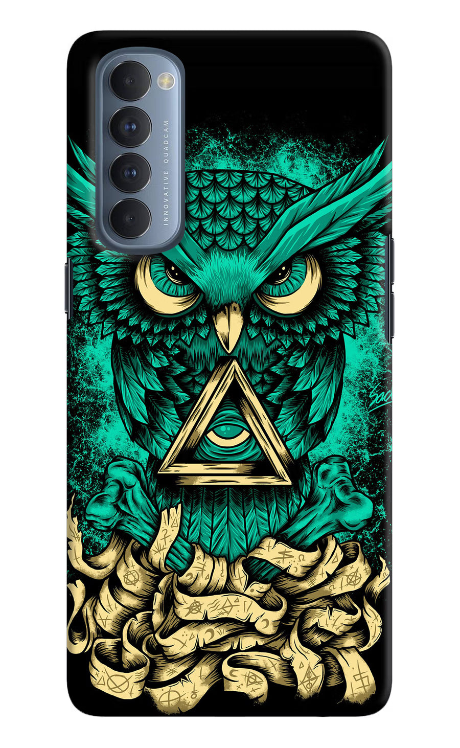 Green Owl Oppo Reno4 Pro Back Cover, Hard case