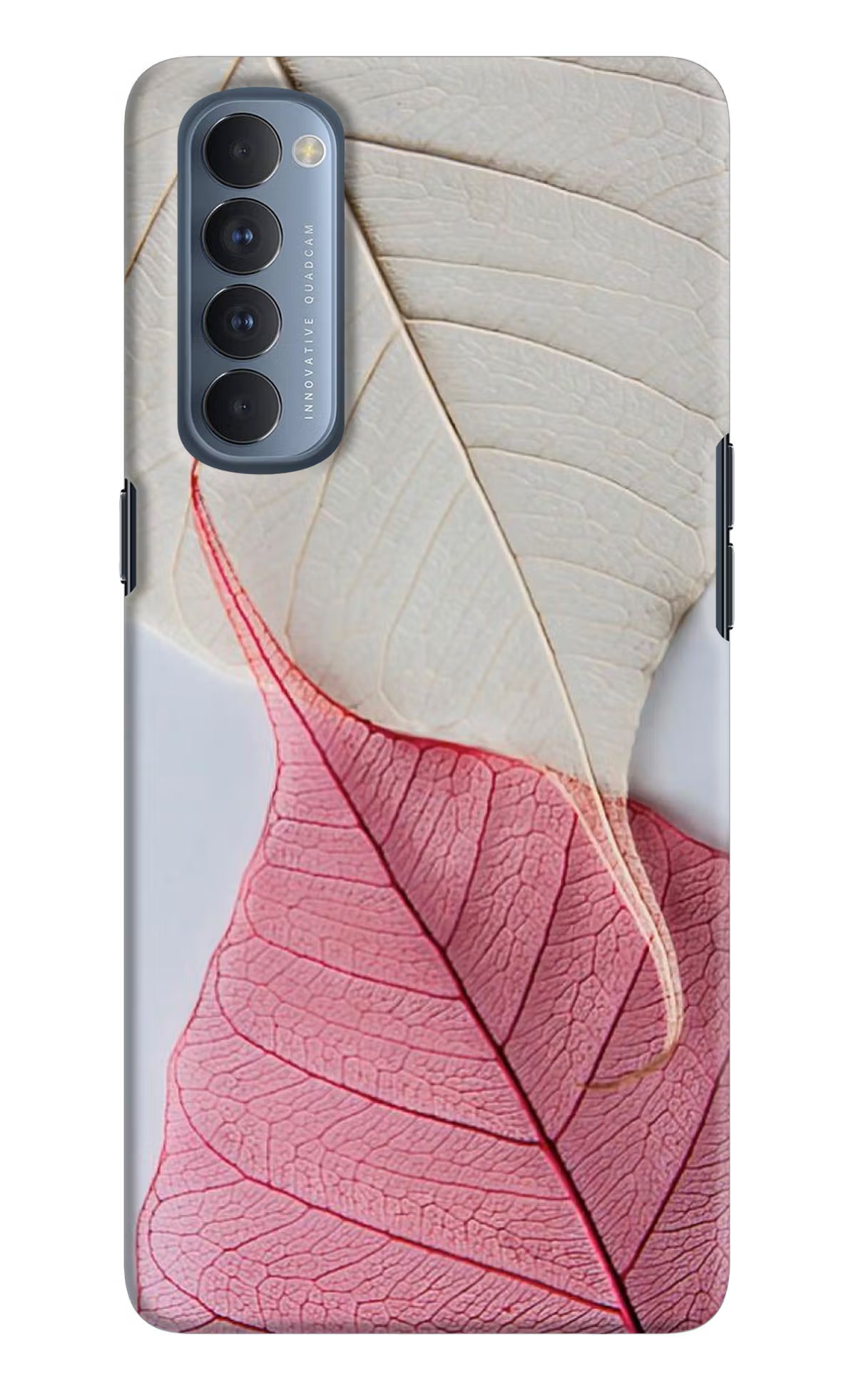White Pink Leaf Oppo Reno4 Pro Hard Case Back Cover by Casekaro