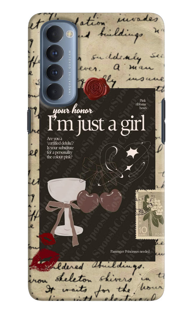 I am just a girl Oppo Reno4 Pro Hard Case Back Cover by Casekaro