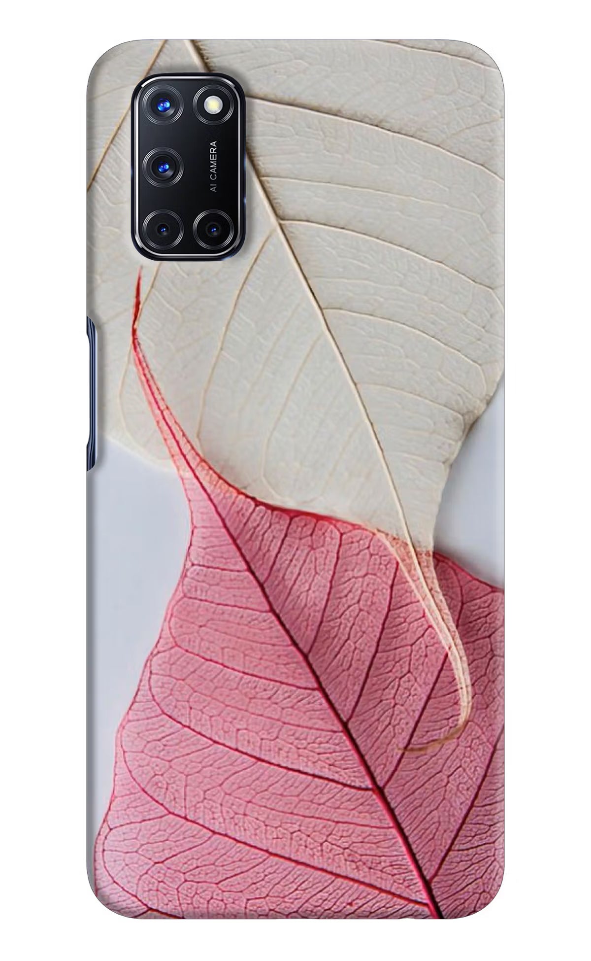 White Pink Leaf Oppo A52 Hard Case Back Cover by Casekaro