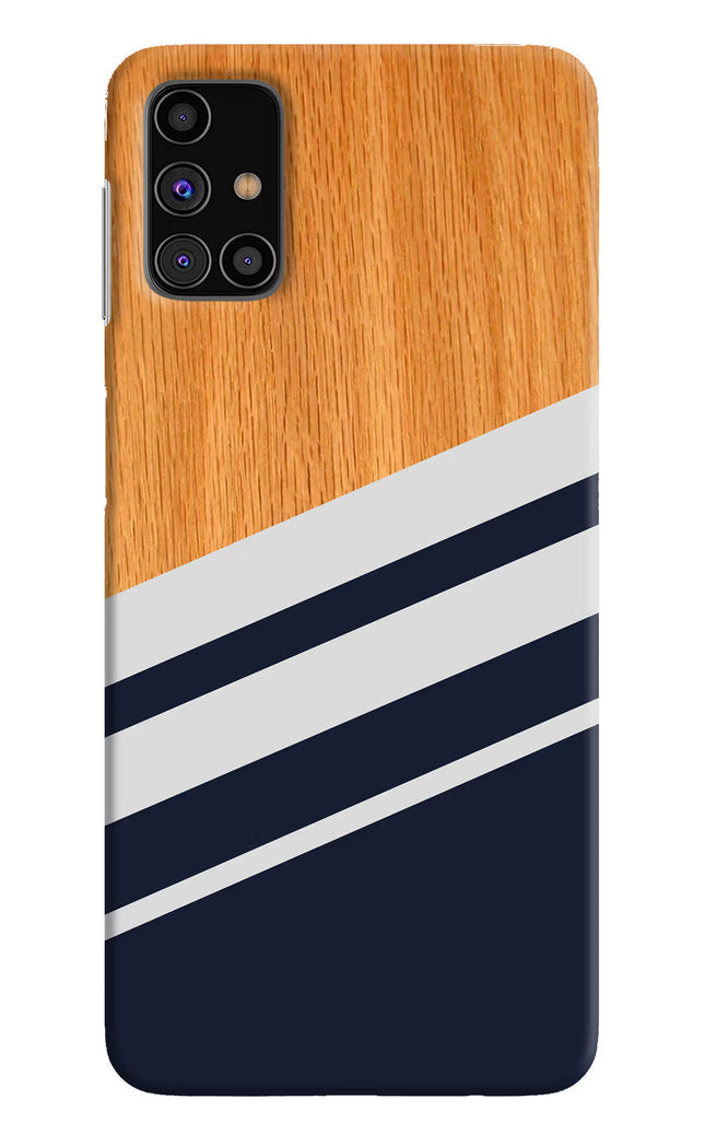 Blue and white wooden Samsung M31s Hard Case Back Cover by Casekaro