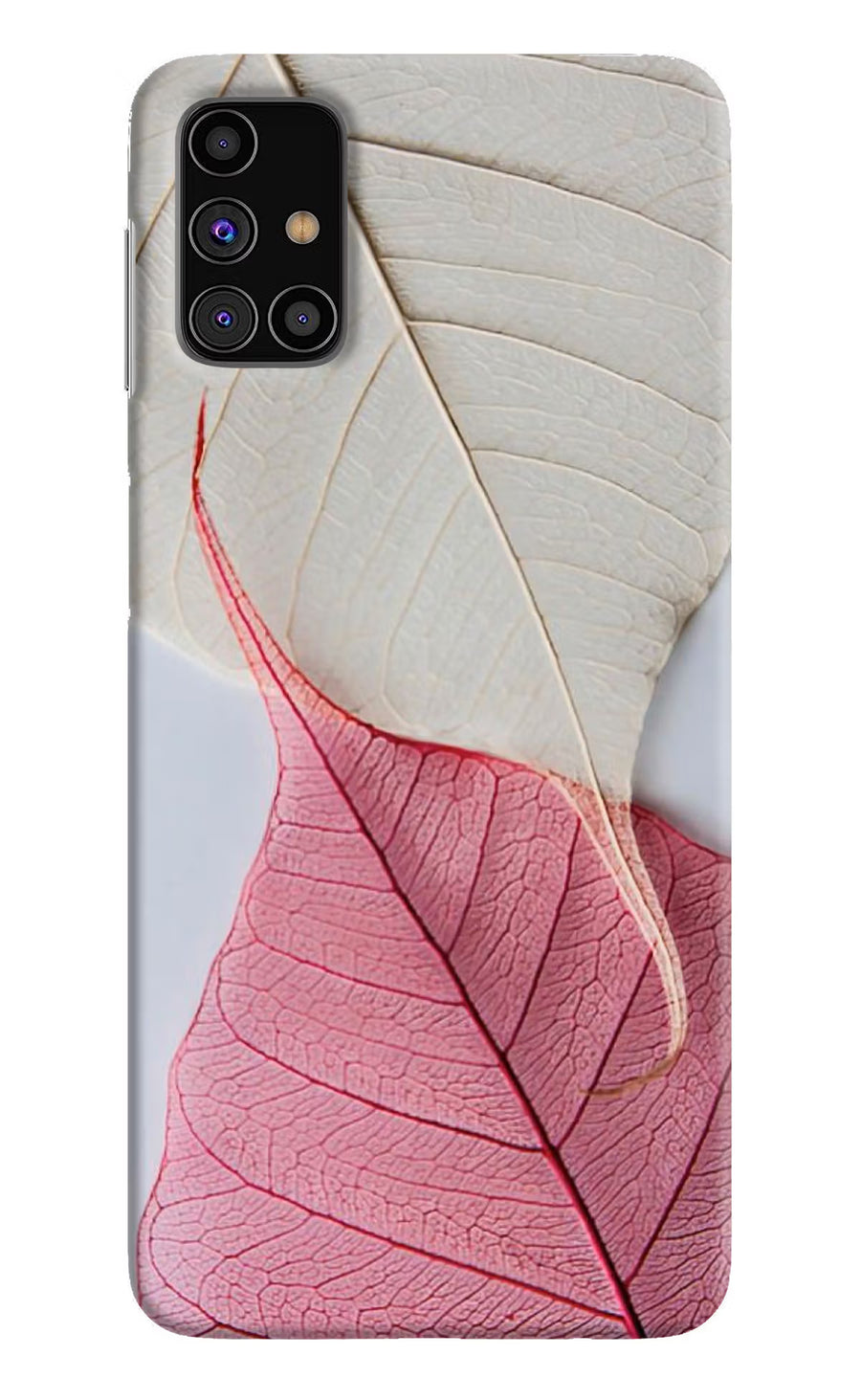 White Pink Leaf Samsung M31s Back Cover, Hard case