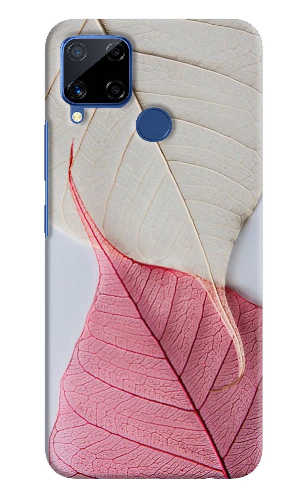White Pink Leaf Realme C15 Hard Case Back Cover by Casekaro