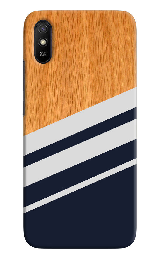 Blue and white wooden Redmi 9A/9i Hard Case Back Cover by Casekaro