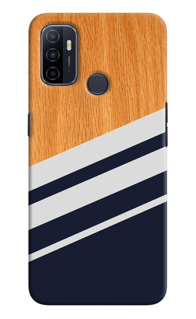 Blue and white wooden Oppo A53 2020 Hard Case Back Cover by Casekaro