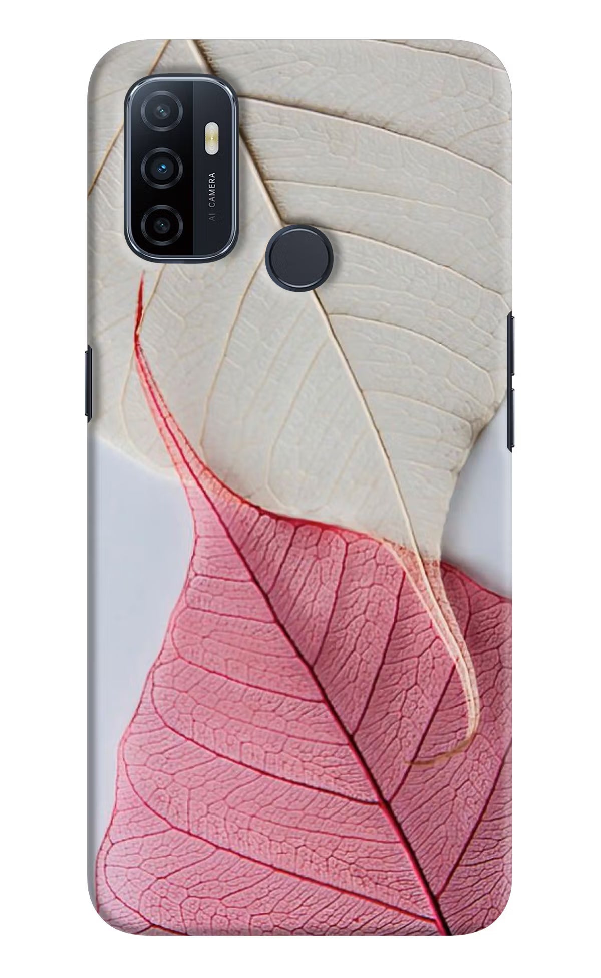 White Pink Leaf Oppo A53 2020 Hard Case Back Cover by Casekaro