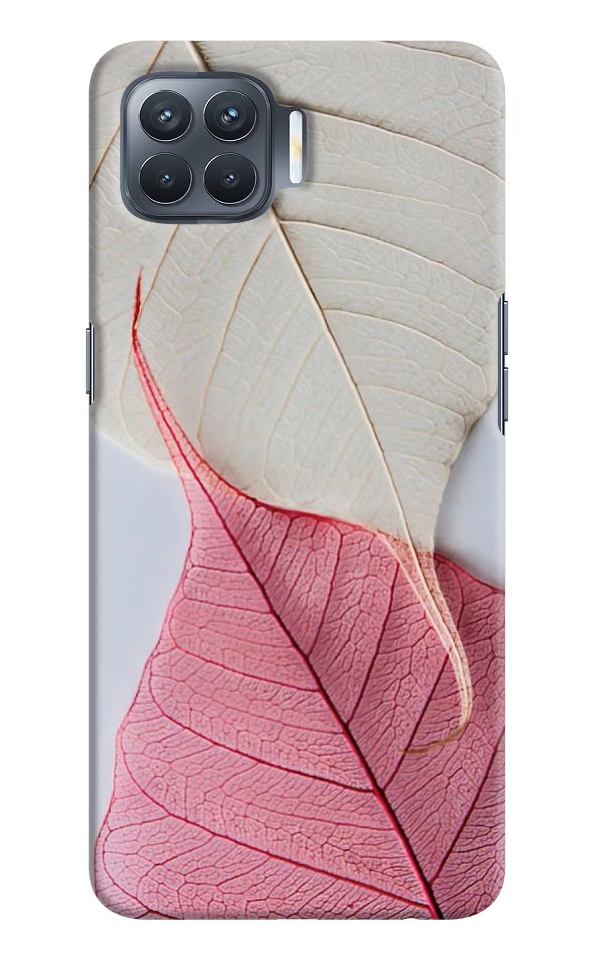 White Pink Leaf Oppo F17 Pro Hard Case Back Cover by Casekaro