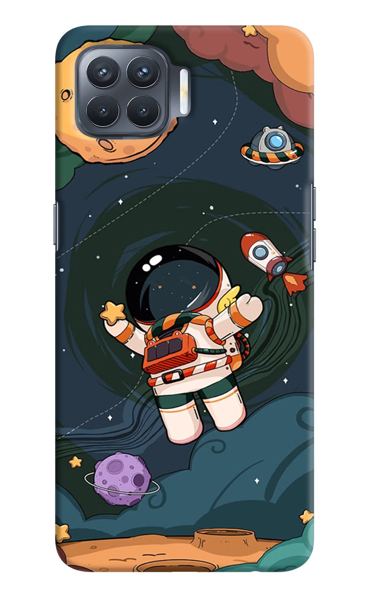 Cartoon Astronaut Oppo F17 Pro Hard Case Back Cover by Casekaro