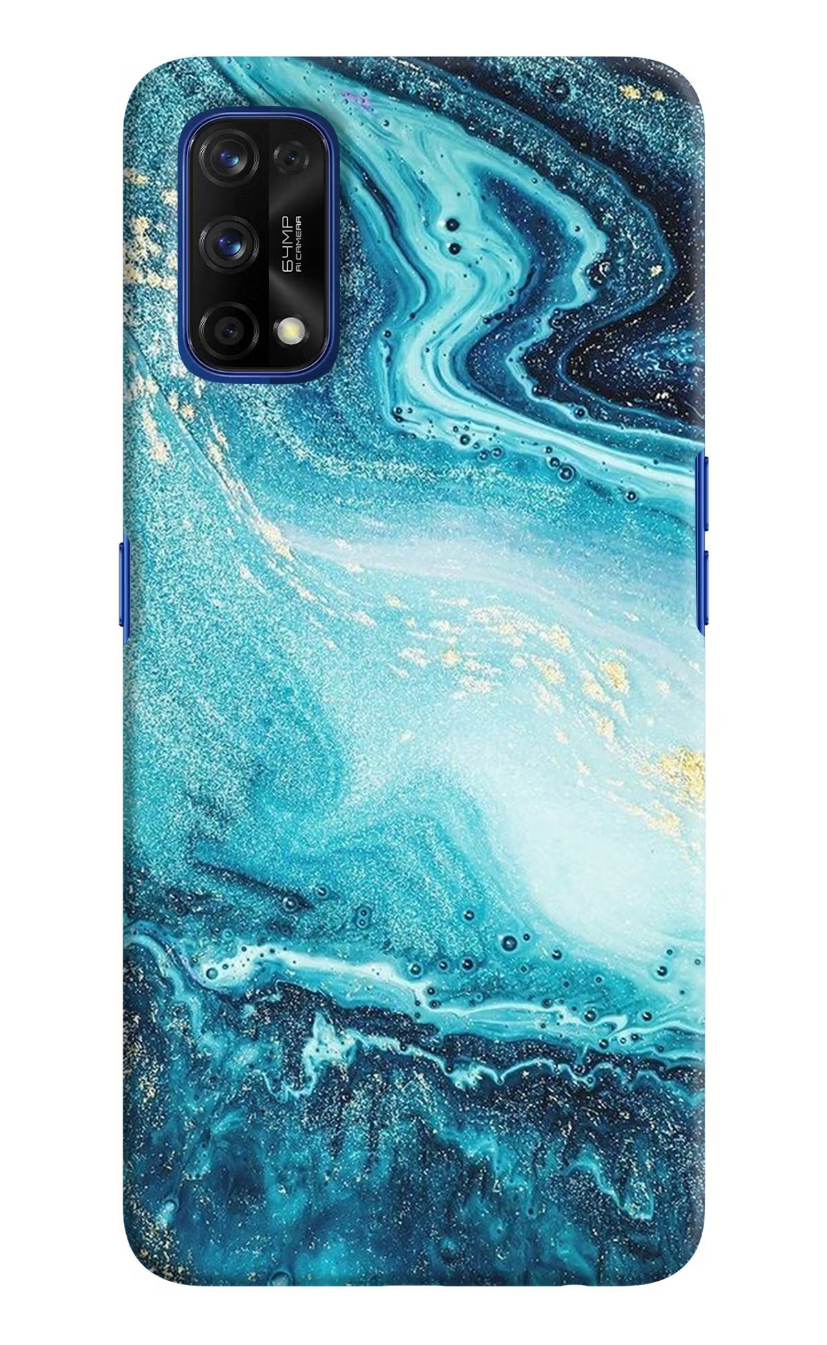 Blue Glitter Marble Realme 7 Pro Hard Case Back Cover by Casekaro