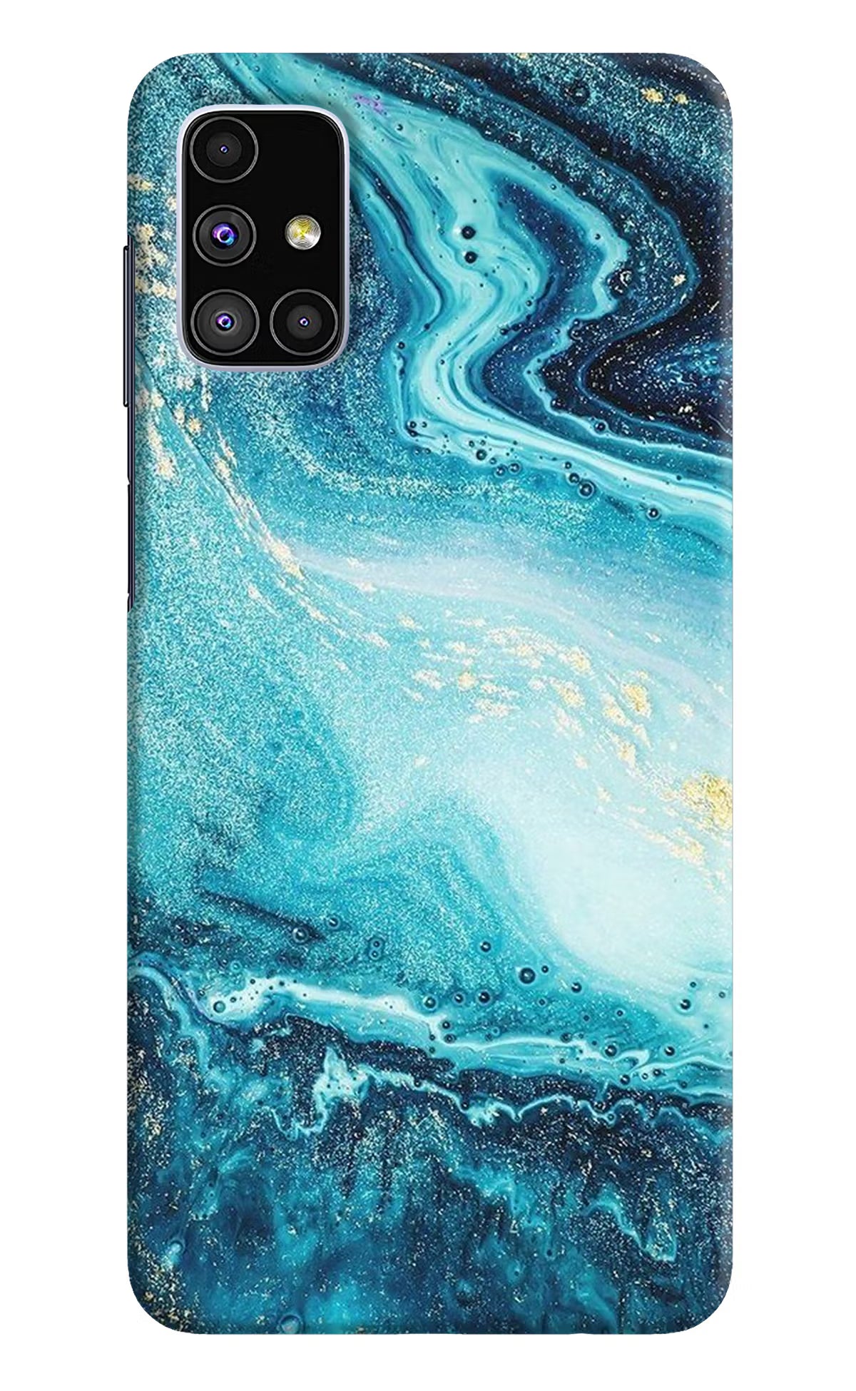 Blue Glitter Marble Samsung M51 Hard Case Back Cover by Casekaro