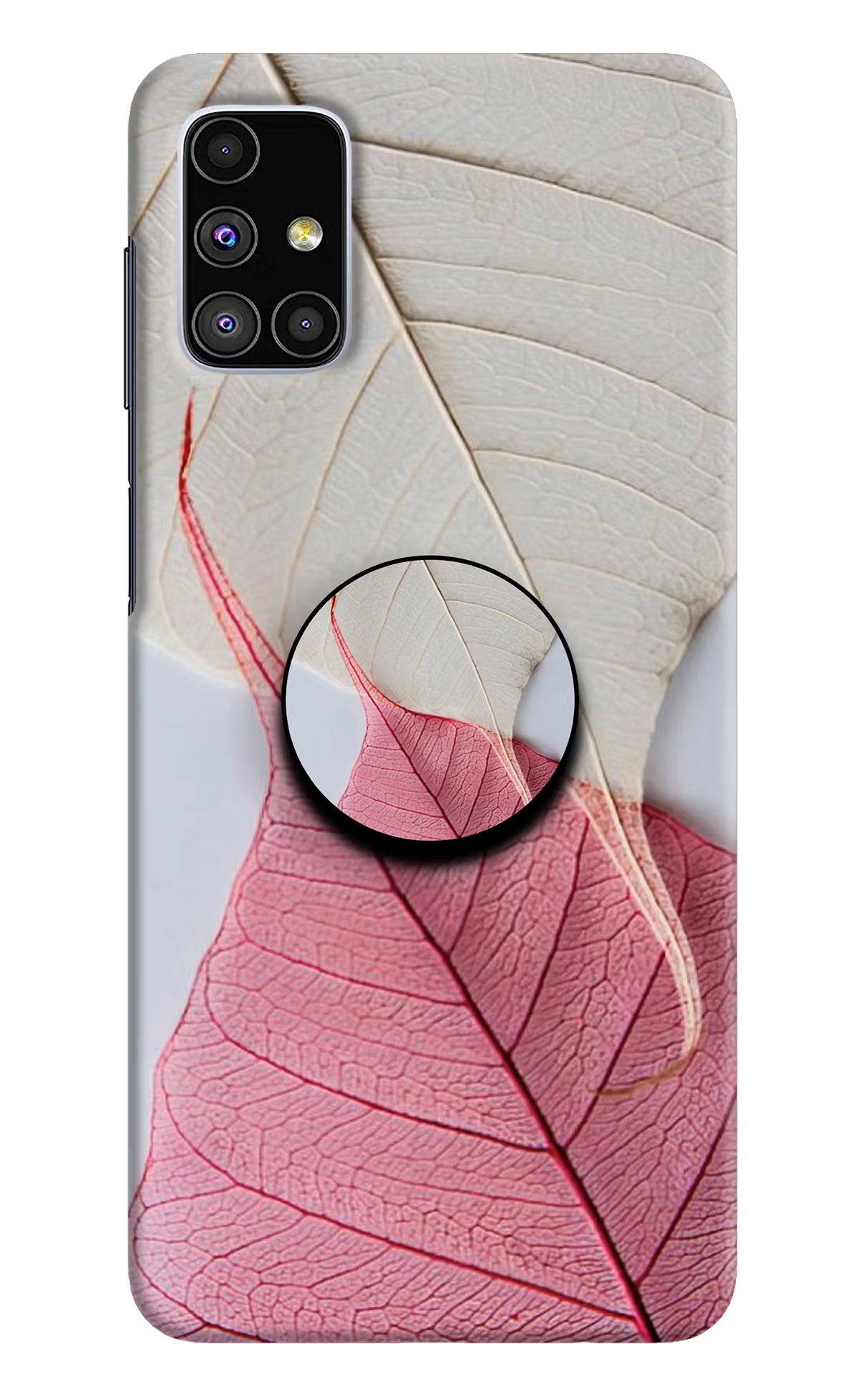 White Pink Leaf Samsung M51 Pop Case by Casekaro