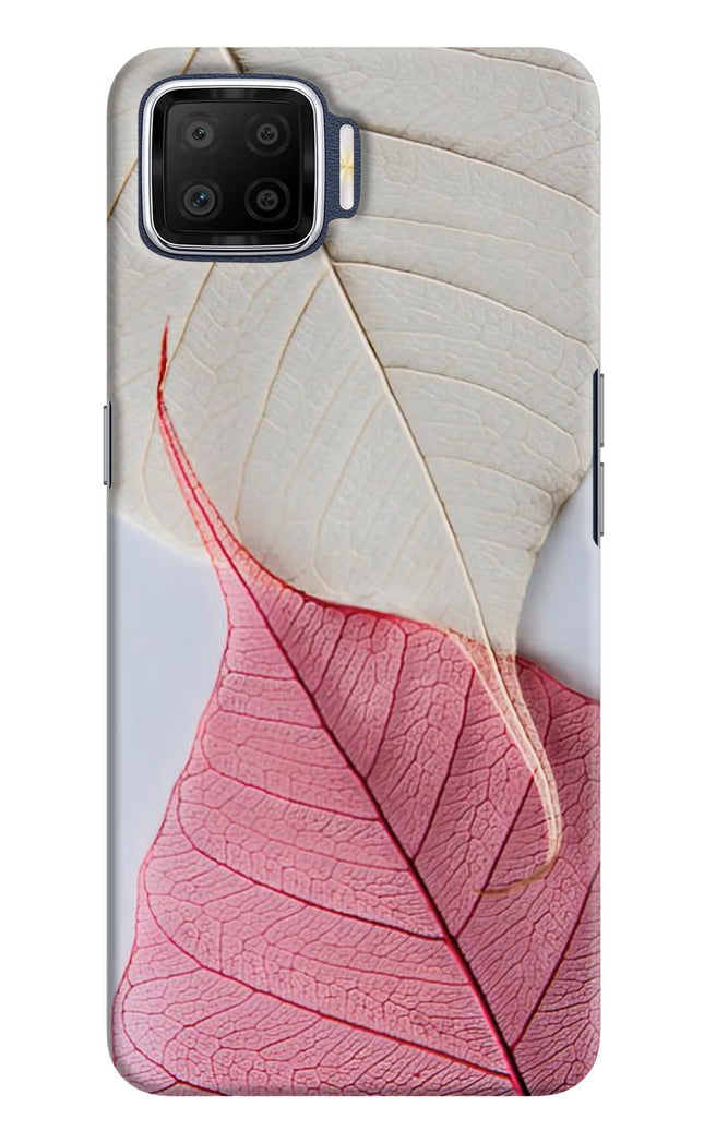 White Pink Leaf Oppo F17 Hard Case Back Cover by Casekaro