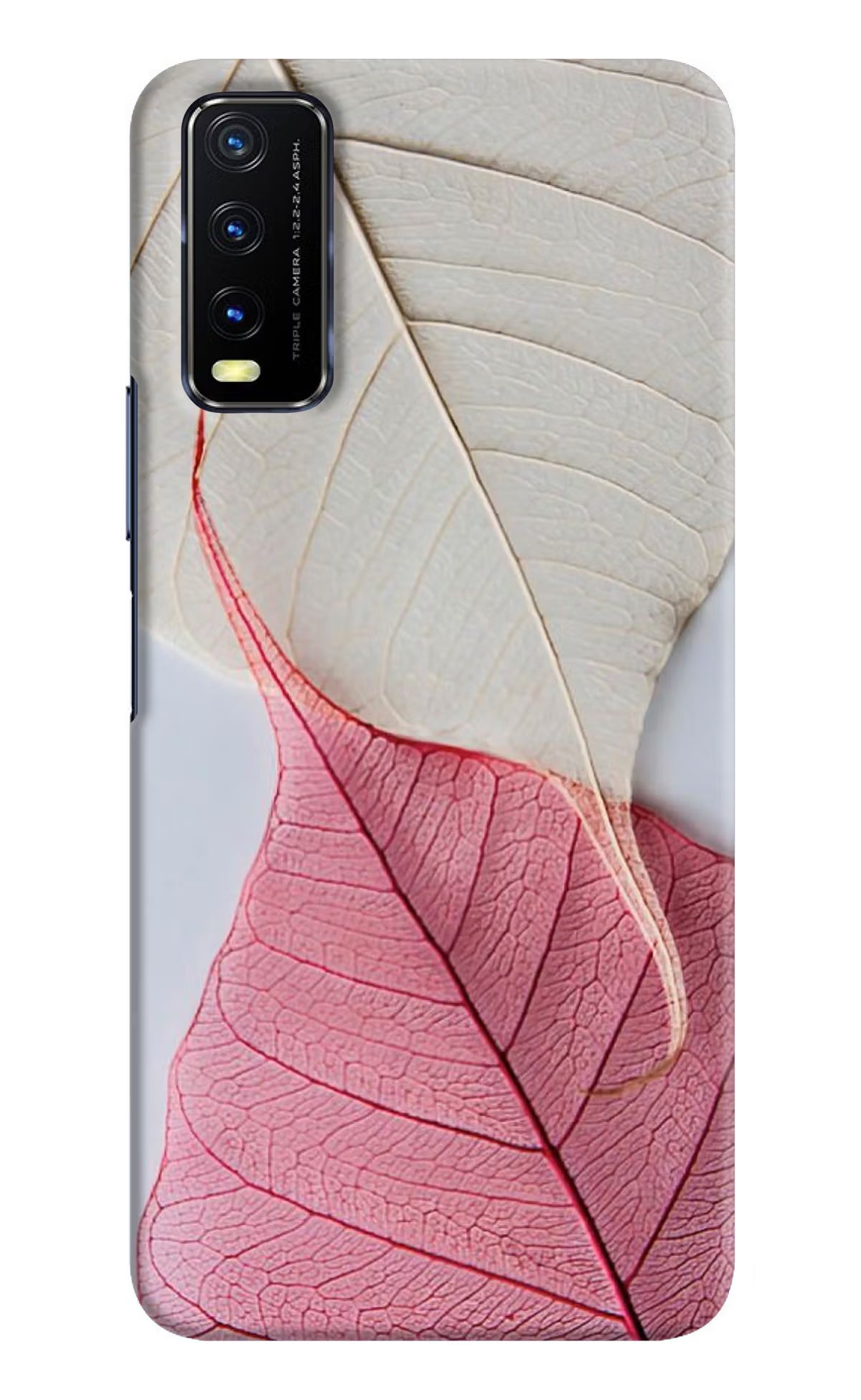 White Pink Leaf Vivo Y20/Y20i Hard Case Back Cover by Casekaro