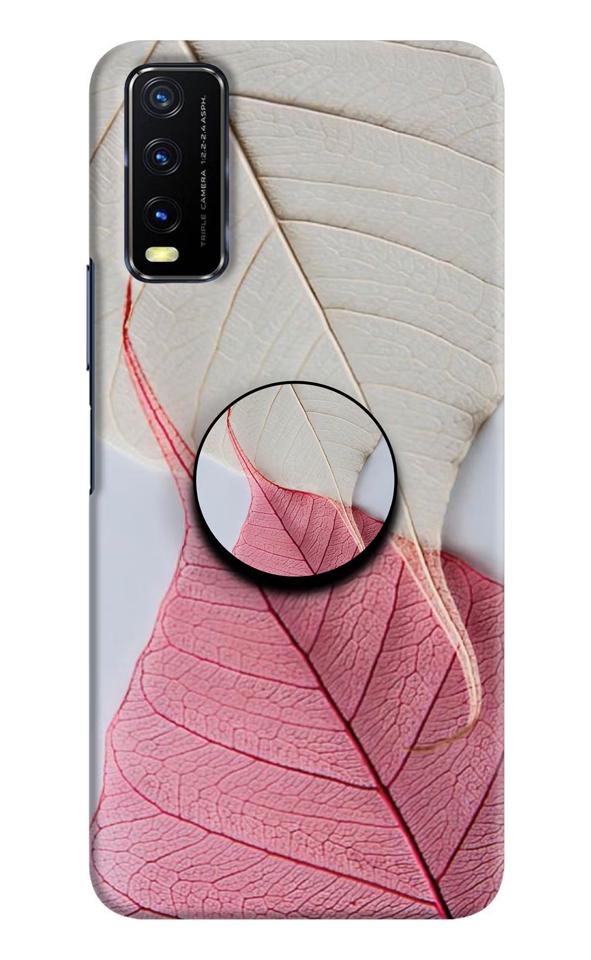 White Pink Leaf Vivo Y20/Y20i Pop Case by Casekaro
