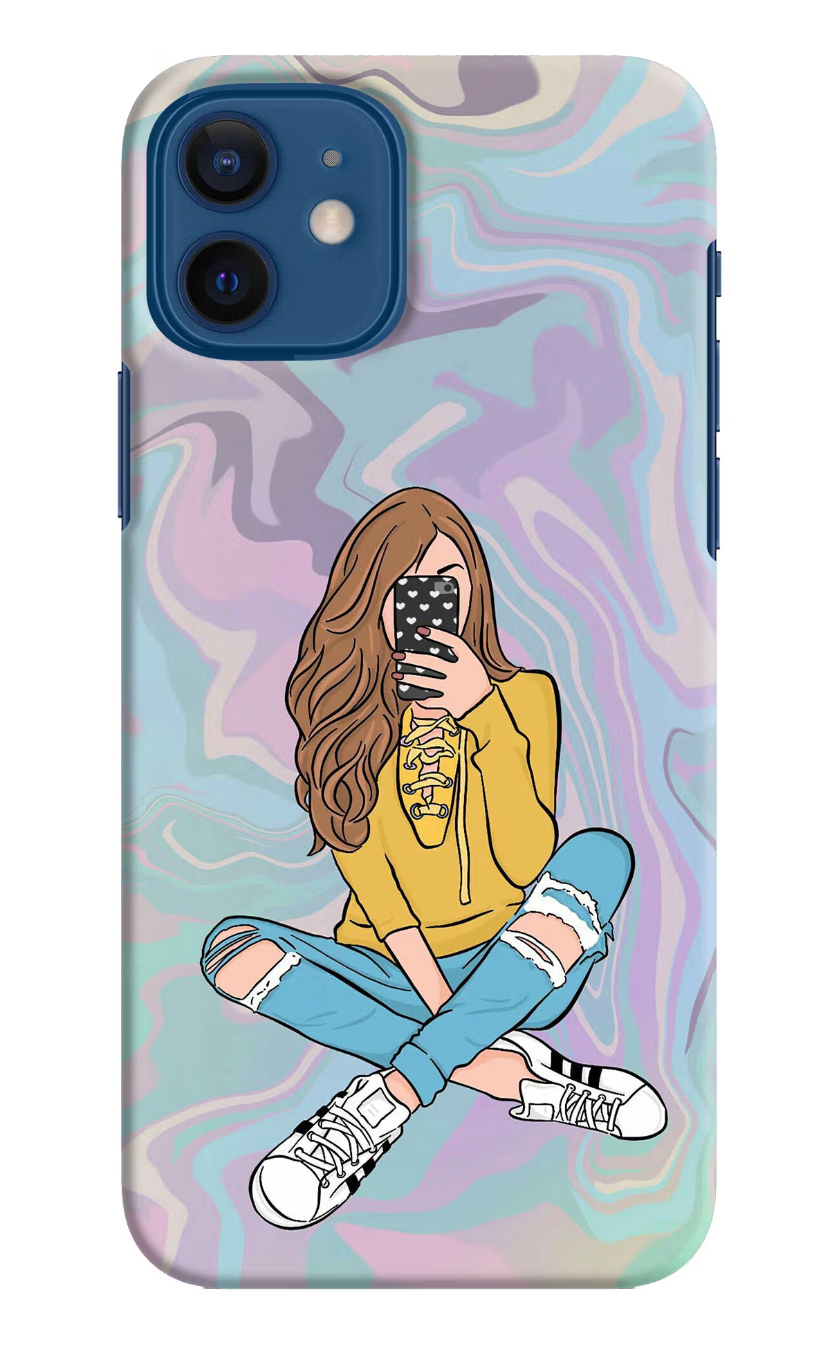 Selfie Girl iPhone 12 Hard Case Back Cover by Casekaro