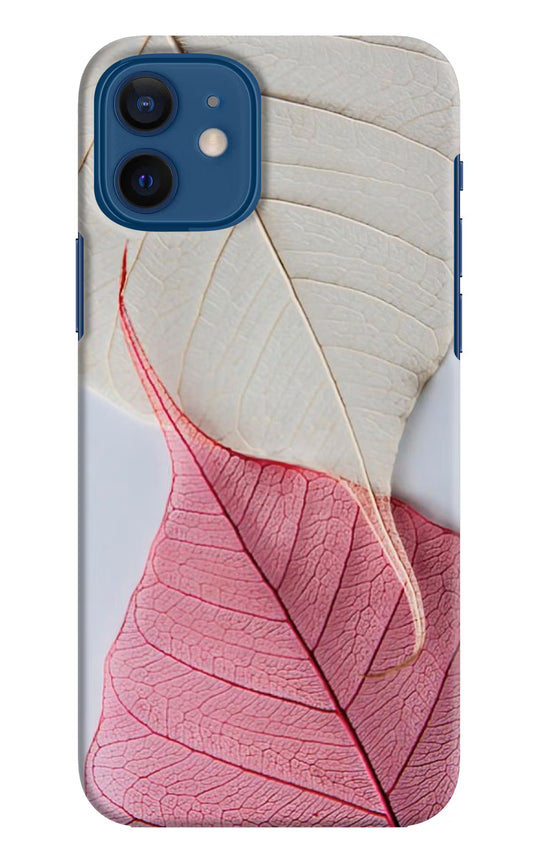 White Pink Leaf iPhone 12 Hard Case Back Cover by Casekaro