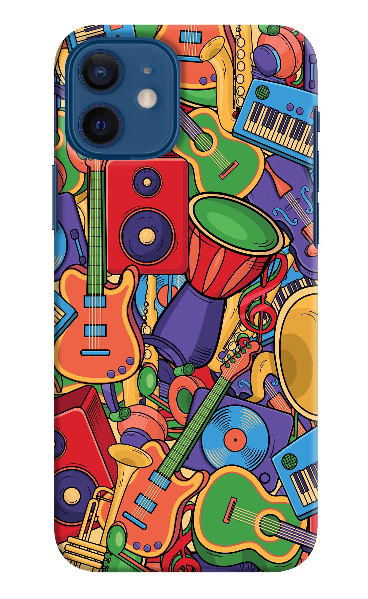 Music Instrument Doodle iPhone 12 Hard Case Back Cover by Casekaro