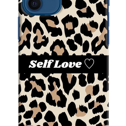 Leopard Print Self Love iPhone 12 Hard Case Back Cover by Casekaro