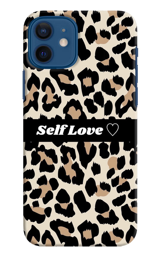 Leopard Print Self Love iPhone 12 Hard Case Back Cover by Casekaro