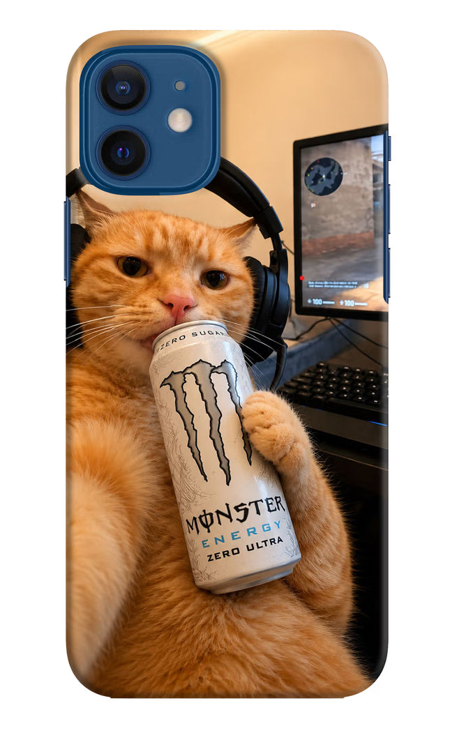 Gamer Cat Energy iPhone 12 Hard Case Back Cover by Casekaro