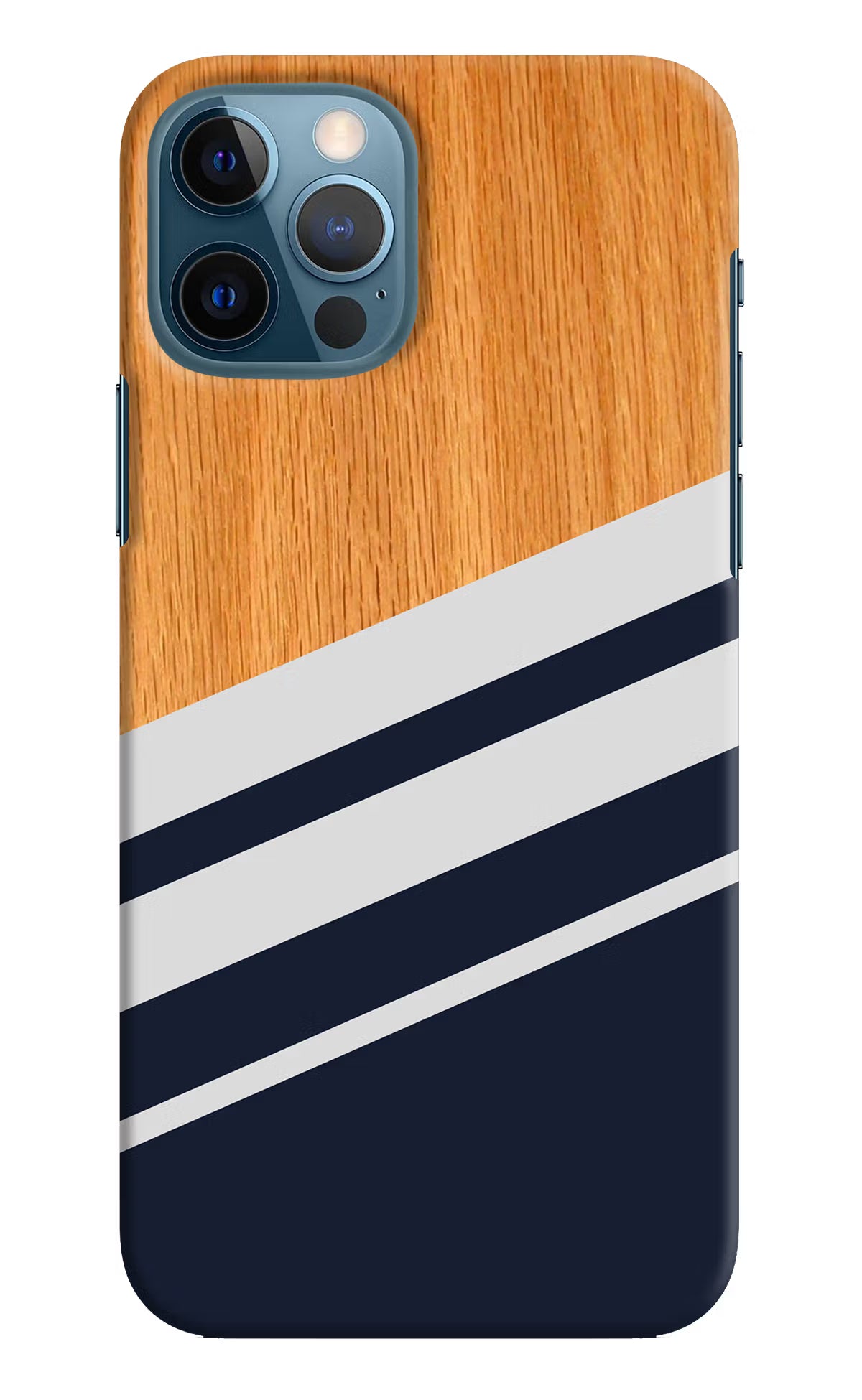 Blue and white wooden iPhone 12 Pro Hard Case Back Cover by Casekaro