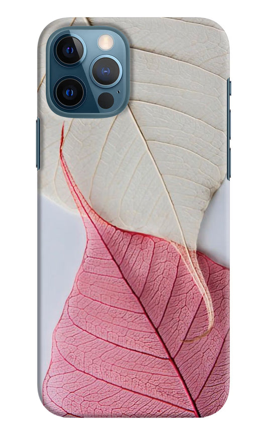 White Pink Leaf iPhone 12 Pro Hard Case Back Cover by Casekaro