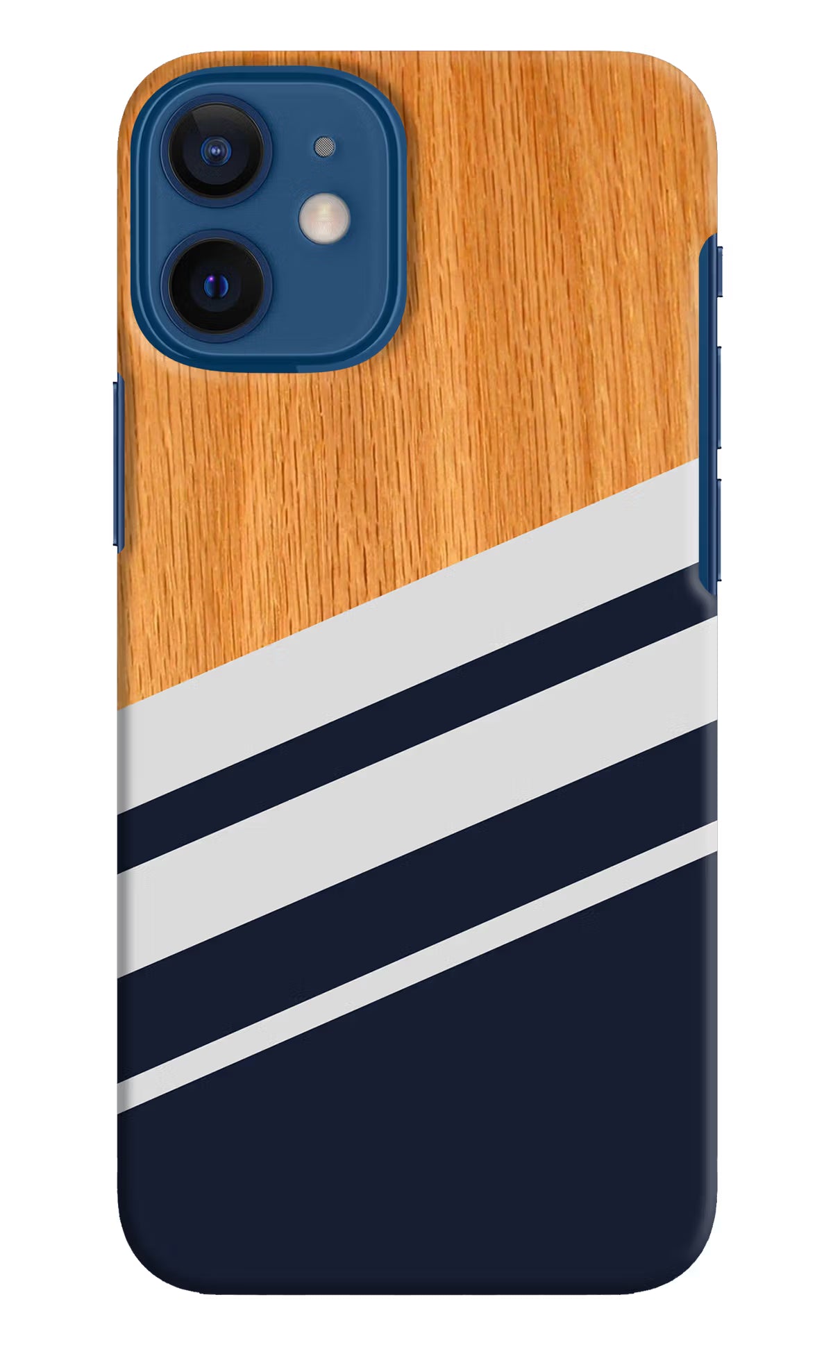 Blue and white wooden iPhone 12 Mini Hard Case Back Cover by Casekaro