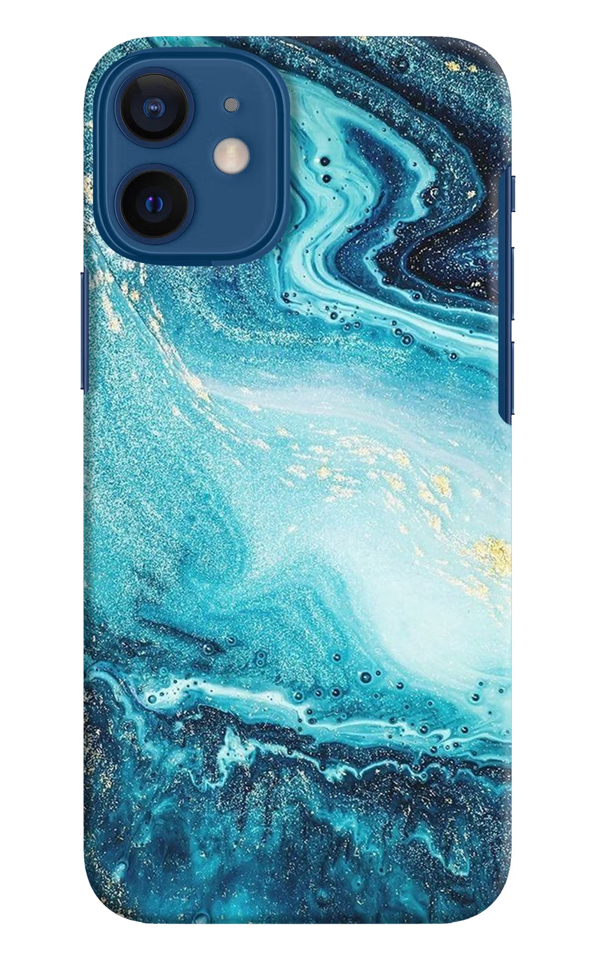 Blue Glitter Marble iPhone 12 Mini Hard Case Back Cover by Casekaro