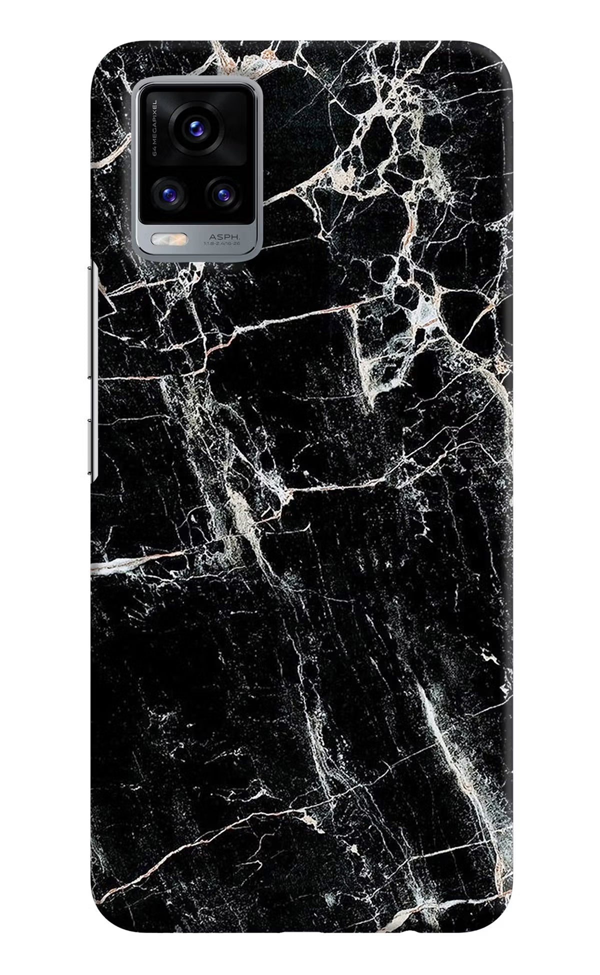 Black Marble Texture Vivo V20 Hard Case Back Cover by Casekaro