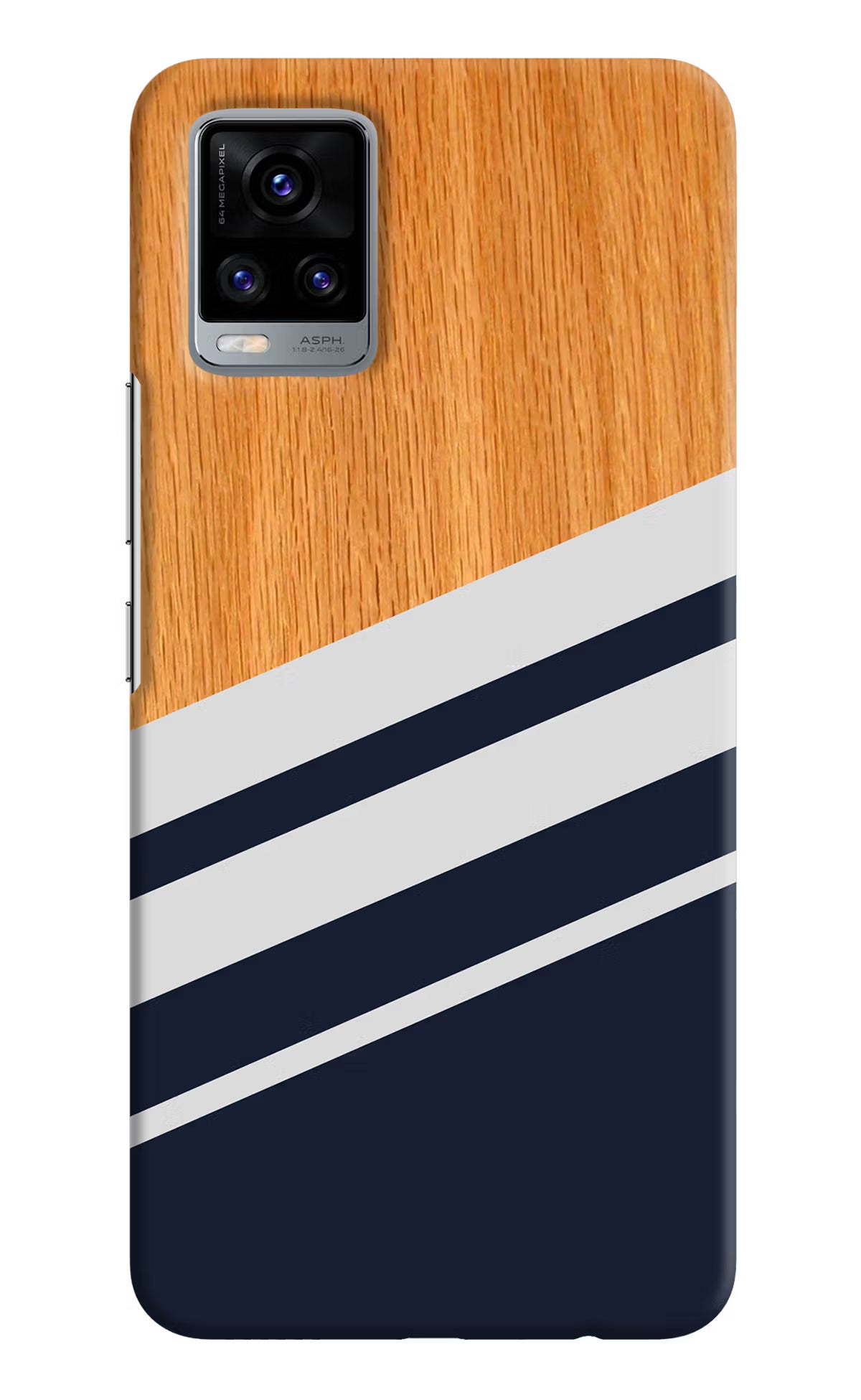 Blue and white wooden Vivo V20 Hard Case Back Cover by Casekaro